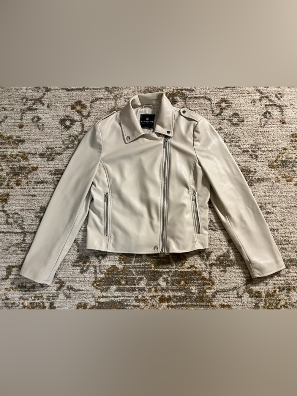 Faux Leather Moto Jacket – Cream/Ivory, great condition